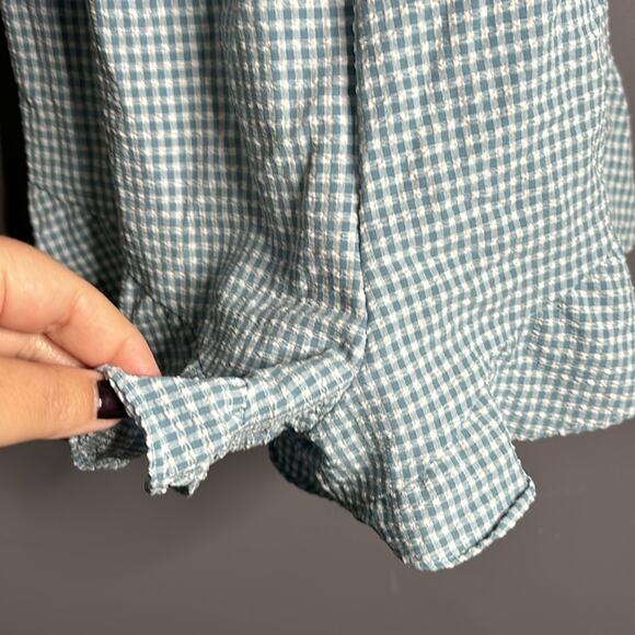 Zara Blue and White Gingham Romper With Ruffles and Tied Straps Size XS - Picture 5 of 8